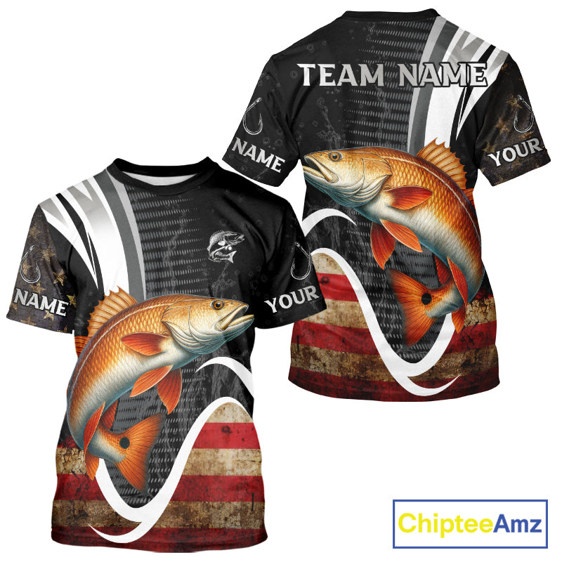 Personalized professional Redfish fishing shirts American Flag patriotic Red Drum fishing jerseys NQS11461