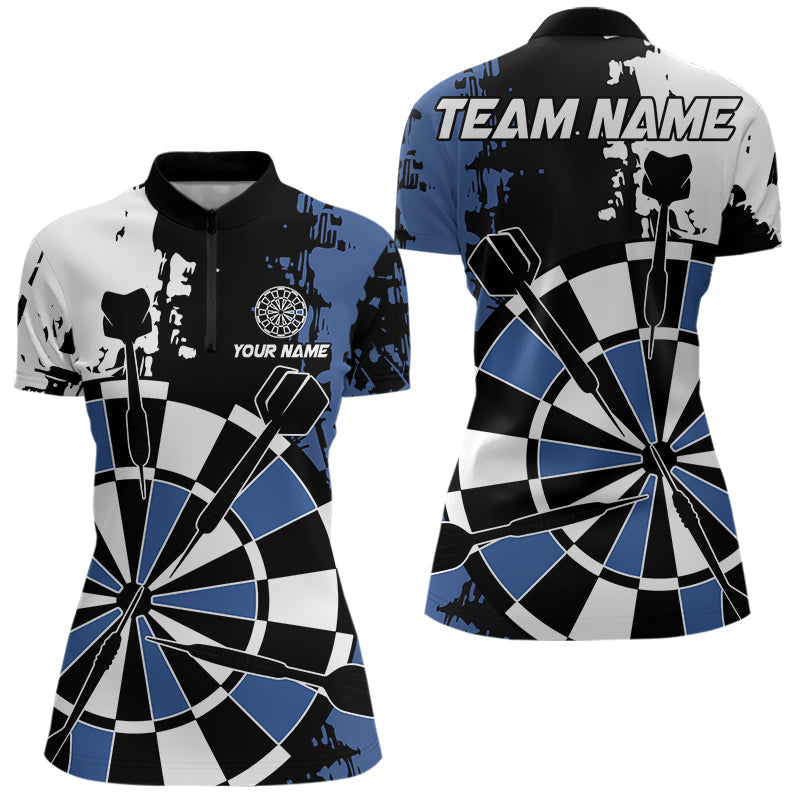 Blue Grunge Darts Shirts For Women Custom Retro Team Darts Jersey NQS9525