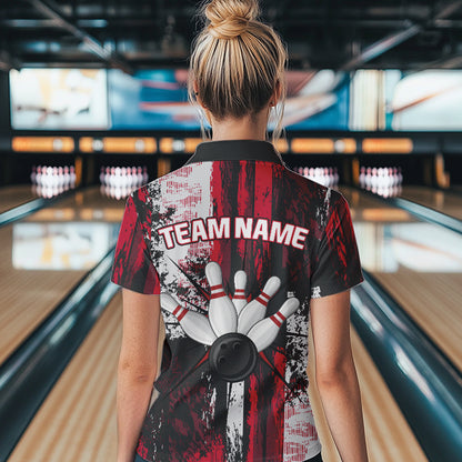 Personalized Bowling Polo, Quarter Zip Shirts For Women Custom Bowling Team League Jersey NQS9526