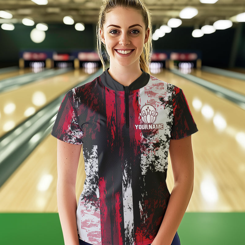 Personalized Bowling Polo, Quarter Zip Shirts For Women Custom Bowling Team League Jersey NQS9526