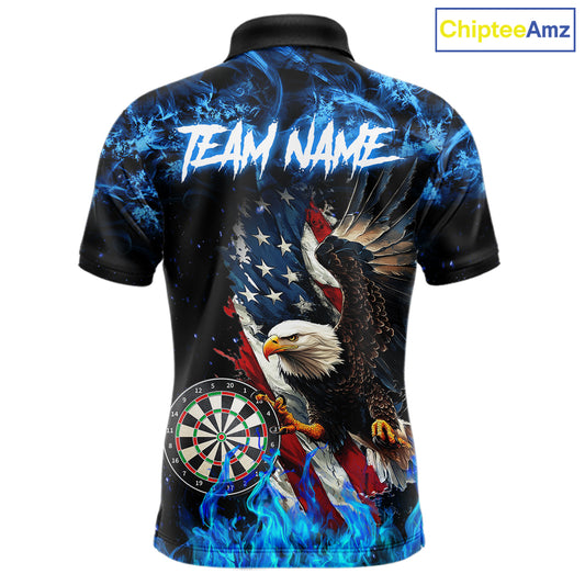 Blue Flame American Flag Eagle Men Dart Shirts Custom patriotic Dart Jersey NQS11645