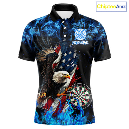 Blue Flame American Flag Eagle Men Dart Shirts Custom patriotic Dart Jersey NQS11645