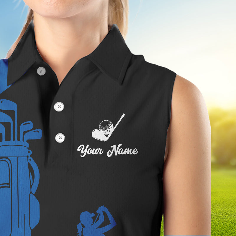 Black and Blue Women Sleeveless polo shirt customized name golf clothing, personalized golf gifts NQS9691