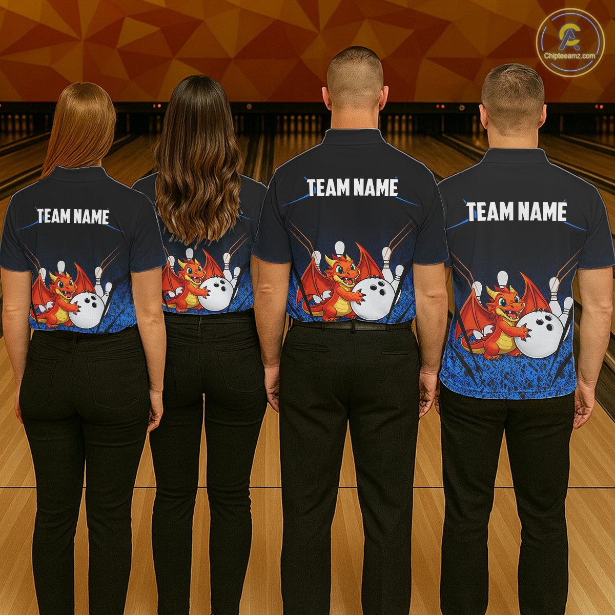 Black and Blue Camo Funny Dragon Bowling Polo, 1/4 Zip Shirts For Women Custom Bowling Team Jerseys NQS11741