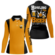 Load image into Gallery viewer, Black and yellow Retro bowling polo shirts for women custom name bowling and beer that's why I'm here NQS7474