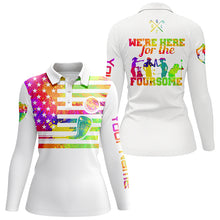 Load image into Gallery viewer, Watercolor white American flag Womens golf polo shirts custom we're here for the foursome golf gifts NQS5465