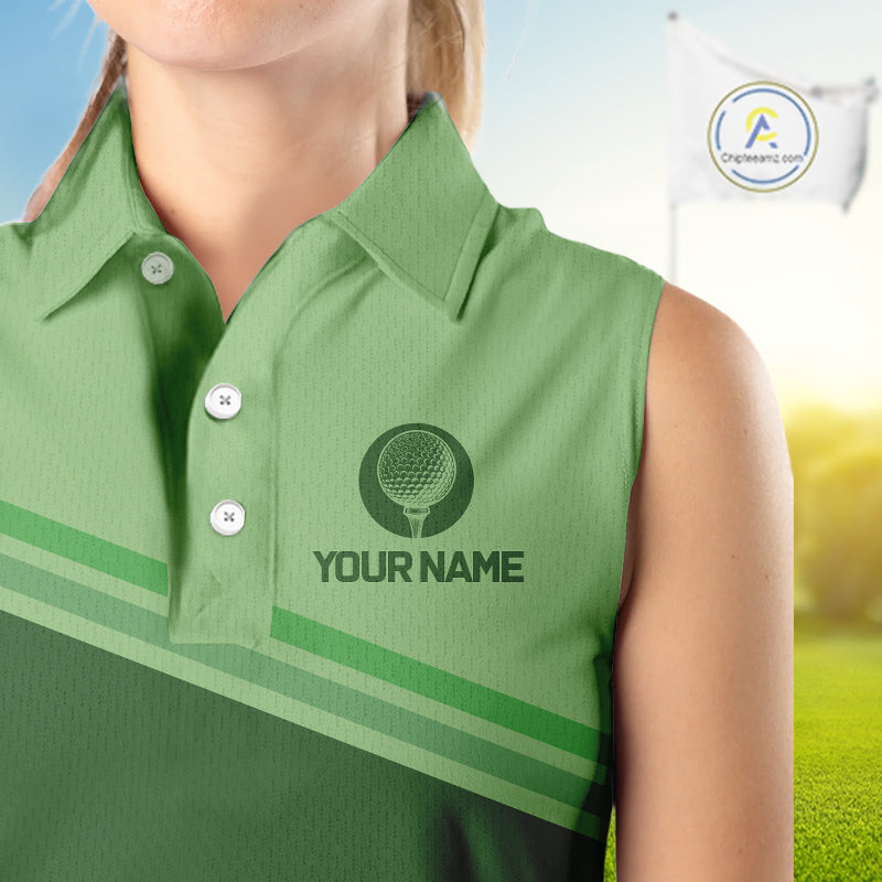 Green Women sleeveless golf polo shirts custom name ladies golf tops, unique gift for the golfers NQS9970