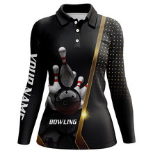 Load image into Gallery viewer, Black personalized bowling shirt for women – custom name design side view
