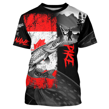 Canadian Flag Northern Pike Fishing Custom long sleeve performance Fishing Shirt, Pike fishing jerseys NQS8056