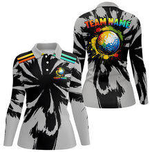 Load image into Gallery viewer, Black and gray pattern custom watercolor golf ball team Womens golf polo shirt, unique golf gifts NQS8058