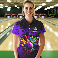 Load image into Gallery viewer, Colorful bowling jersey Polo, 1/4 Zip Shirt for Women Custom Bowling Team shirts for bowler| Purple NQS8258