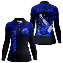 Load image into Gallery viewer, Blue Flame Bowling Jerseys For Women Custom Bowling Polo, Quarter-Zip Shirt for Team, Gift for Bowlers NQS8467