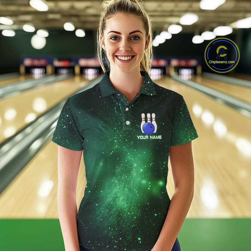 Funny Flamingo Team bowling shirts for Women custom Green Galaxy pattern bowling jerseys for bowlers NQS10884
