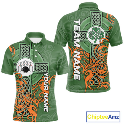 Green and orange Irish Tribal Cross St Patrick's Day Mens bowling shirts Custom Lucky Bowling Jerseys NQS11255