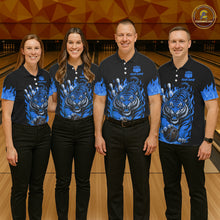 Load image into Gallery viewer, Black and Blue Flame Tiger Bowling Polo, 1/4 Zip Shirts for Women Custom Team Tiger Bowling Jersey NQS11256