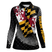 Load image into Gallery viewer, Personalized golf polo shirts for Women Vintage Maryland Flag Custom patriotic golf tops for ladies NQS9537