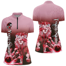 Load image into Gallery viewer, Red Lightning Lion Bowling Polo, Quarter Zip Shirts for Women Custom Lion Bowling Team jerseys NQS9692
