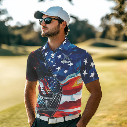 Red, White and Blue American Flag Golf Polo Shirts For Men Custom Patriotic Team Golf Shirt For Golfer NQS9695
