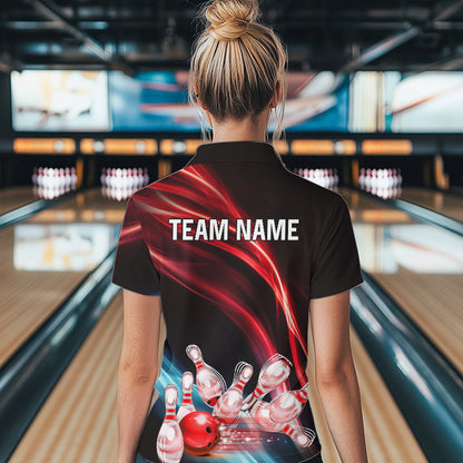 Custom Black and Red Women bowling Polo, Quarter Zip Shirts, team bowling outfits for women NQS9701