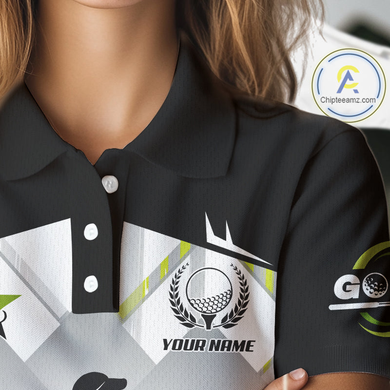 Black and White Women golf polo shirts Custom Golf top for ladies, personalized golf gifts | Green NQS10127