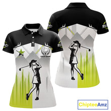 Load image into Gallery viewer, Black and White Women golf polo shirts Custom Golf top for ladies, personalized golf gifts | Green NQS10127