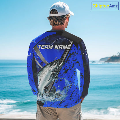 Blue Camo Salmon fishing custom Chinook Salmon sun protection long sleeve fishing shirts for Team NQS10132
