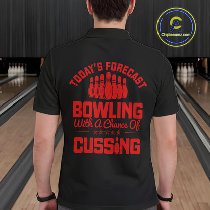 Black and Red retro Bowling shirts for men custom Today's forecast bowling with a chance of cussing NQS10452