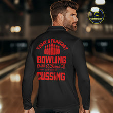 Load image into Gallery viewer, Black and Red retro Bowling shirts for men custom Today's forecast bowling with a chance of cussing NQS10452
