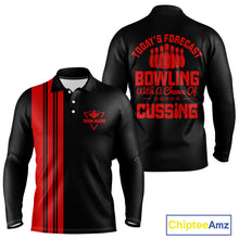 Load image into Gallery viewer, Black and Red retro Bowling shirts for men custom Today's forecast bowling with a chance of cussing NQS10452