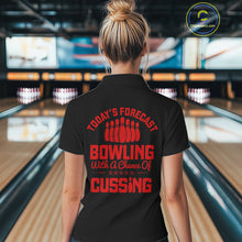 Load image into Gallery viewer, Black and Red retro Bowling shirts for Women custom Today's forecast bowling with a chance of cussing NQS10452
