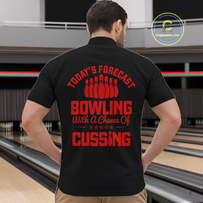 Black and Red retro Bowling shirts for men custom Today's forecast bowling with a chance of cussing NQS10452