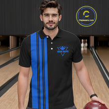 Load image into Gallery viewer, Black and Blue retro Bowling shirts for men custom Today's forecast bowling with a chance of cussing NQS10453