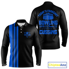 Load image into Gallery viewer, Black and Blue retro Bowling shirts for men custom Today's forecast bowling with a chance of cussing NQS10453