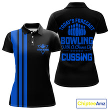 Load image into Gallery viewer, Black &amp; Blue retro Bowling shirts for Women custom Today's forecast bowling with a chance of cussing NQS10453