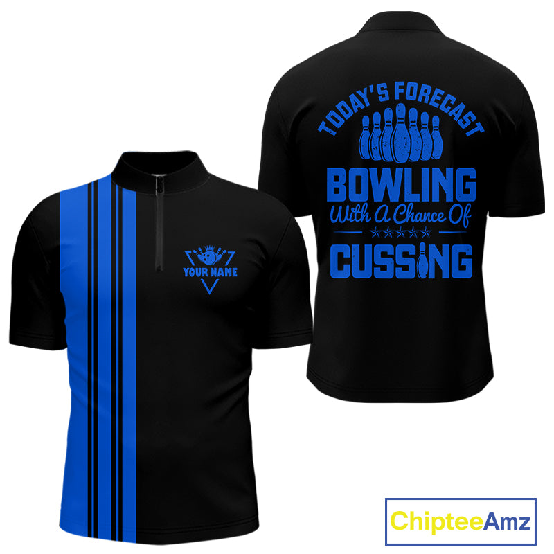 Black and Blue retro Bowling shirts for men custom Today's forecast bowling with a chance of cussing NQS10453