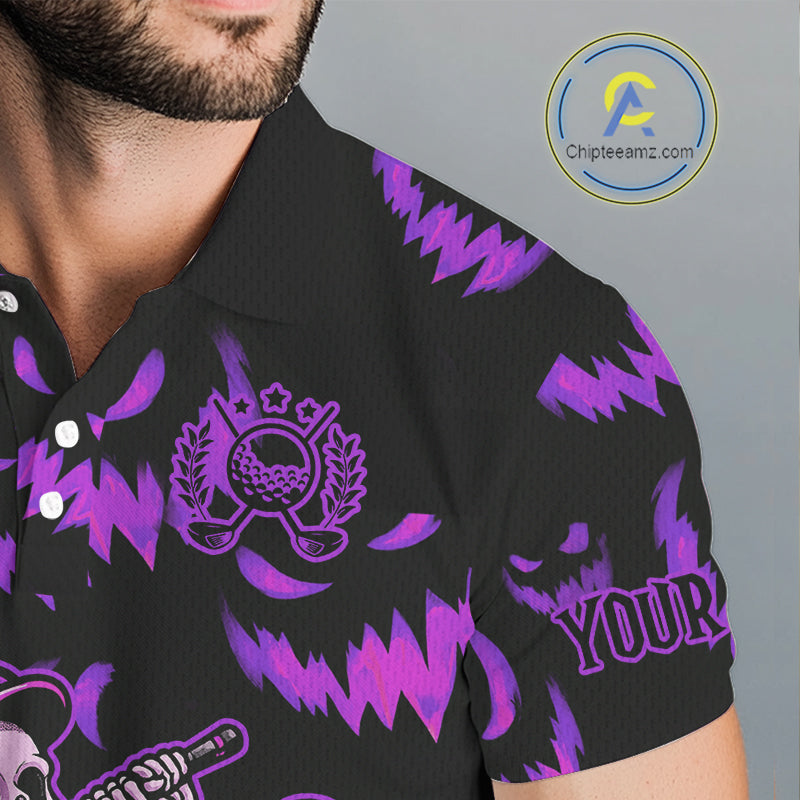 Purple and Black Halloween Pattern Funny Skull Golf polo shirt for men Custom Halloween Mens golf top NQS10663