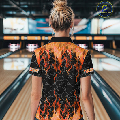 Black and Orange Flame camo Women bowling shirts Custom Flame Bowling Shirt Team Bowling Jersey NQS10667