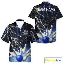 Load image into Gallery viewer, Bowling Hawaiian Shirt Custom Blue lightning thunder team bowling league jerseys NQS11261