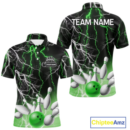 Men's bowling Polo, Quarter Zip shirts Custom Green lightning thunder team bowling league jerseys NQS11262