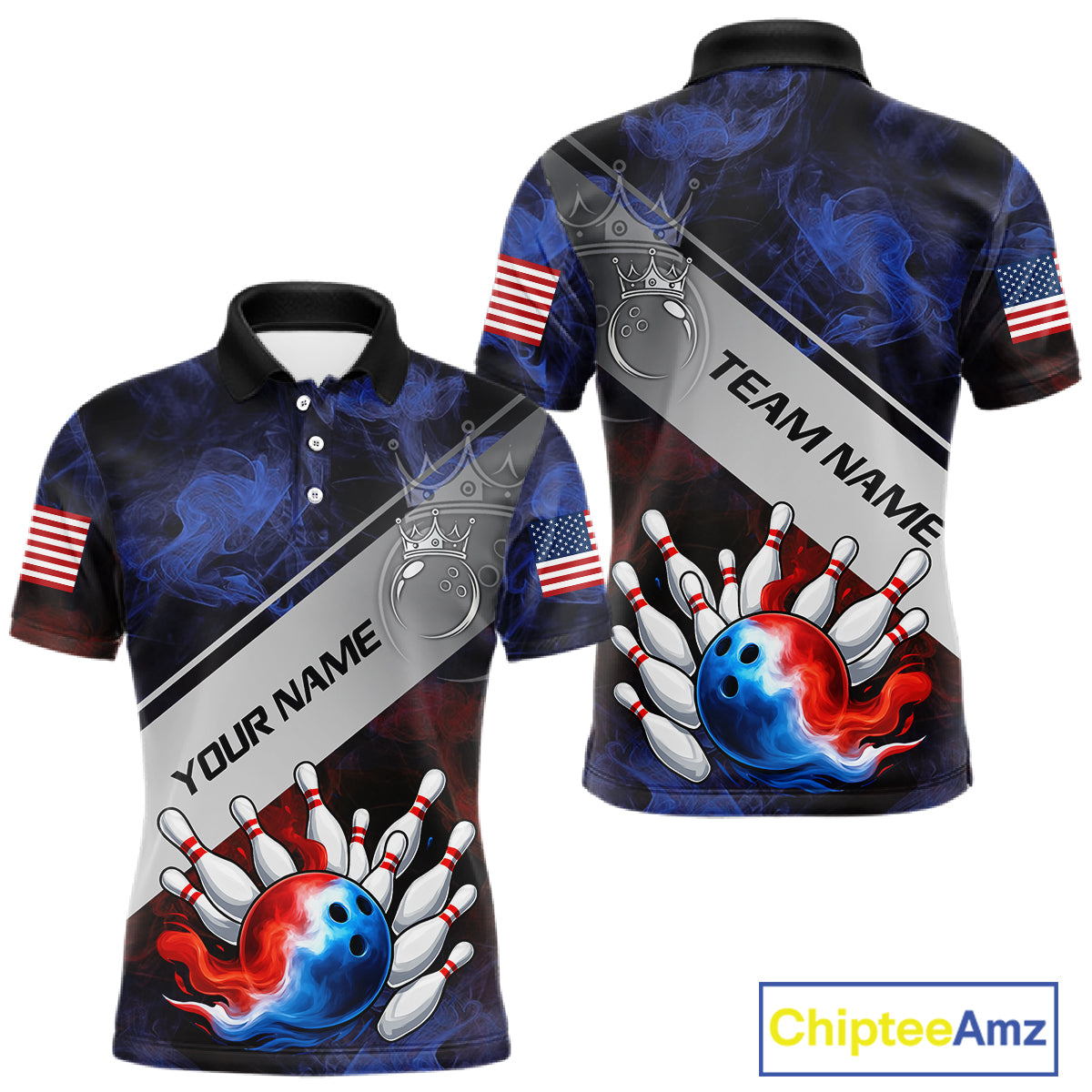 Red, White & Blue Smoke American Flag Bowling shirts For men Custom patriotic Team bowling jersey NQS11269