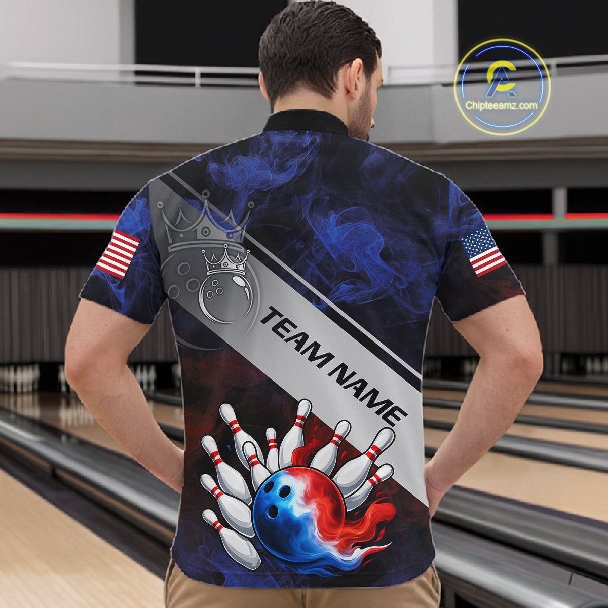 Red, White & Blue Smoke American Flag Bowling shirts For men Custom patriotic Team bowling jersey NQS11269