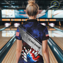 Load image into Gallery viewer, Red, White &amp; Blue Smoke American Flag Bowling shirts For Women Custom patriotic Team bowling jersey NQS11269
