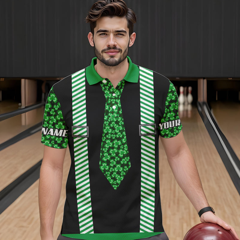Personalized Green Shamrock pattern Bowling shirts for Men custom St Patrick Day Bowling Team Jersey NQS9548