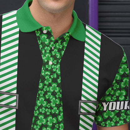 Personalized Green Shamrock pattern Bowling shirts for Men custom St Patrick Day Bowling Team Jersey NQS9548