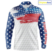 Load image into Gallery viewer, Personalized Red, White and Blue American Flag Men golf polo shirts Custom patriotic mens golf wear NQS9550