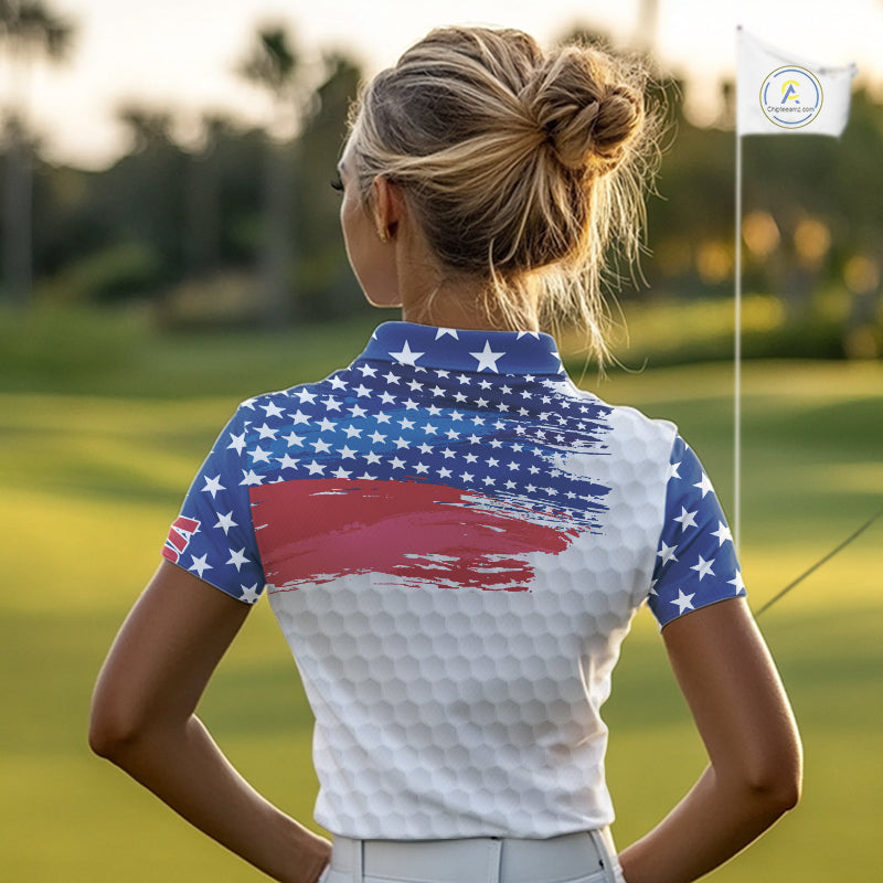 Personalized Red, White and Blue American Flag Women golf polo shirt Custom patriotic ladies golf tops NQS9550