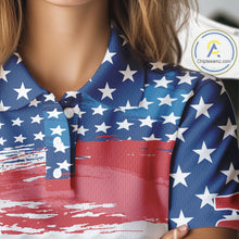 Load image into Gallery viewer, Personalized Red, White and Blue American Flag Women golf polo shirt Custom patriotic ladies golf tops NQS9550