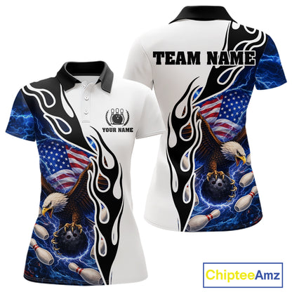 Blue Lightning Thunder American Flag Eagle Women Bowling shirts Custom Patriotic Team bowling Jersey NQS11658