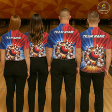 Load image into Gallery viewer, Funny Bowling Boom Polo, 1/4 Zip Shirt For Women Custom Red, White and Blue Team Bowler Jerseys NQS11660