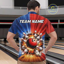 Load image into Gallery viewer, Funny Bowling Boom Polo, 1/4 Zip Shirt For Men Custom Red, White and Blue Team Bowler Jerseys NQS11660